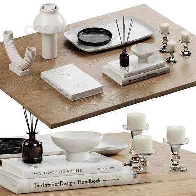 现代摆件组合 装饰品 蜡烛 书本 雕塑摆件